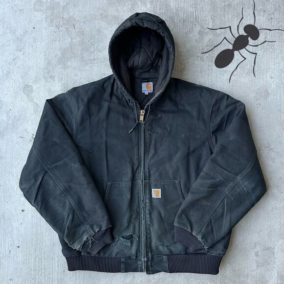 Vintage Y2K Carhartt J140 black hooded work wear jacket - Picture 1 of 10